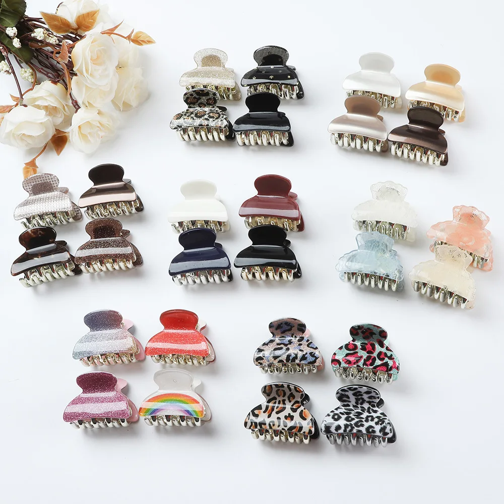 4PCS/Set 4CM Acrylic Flower Hair Claw Clip Women Girls Shinny Hairpin Barrette Small Hair Crab Clamps Hairgrip Hair Accessories