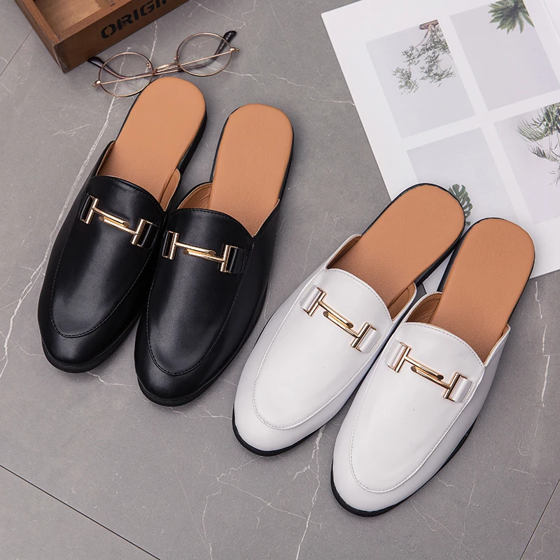 Half Shoes For Men Dress Shoes Outdoor Mules Homme Leather Loafers Slippers Plus Size 38-45 Backless Men Casual Shoes Moccasins