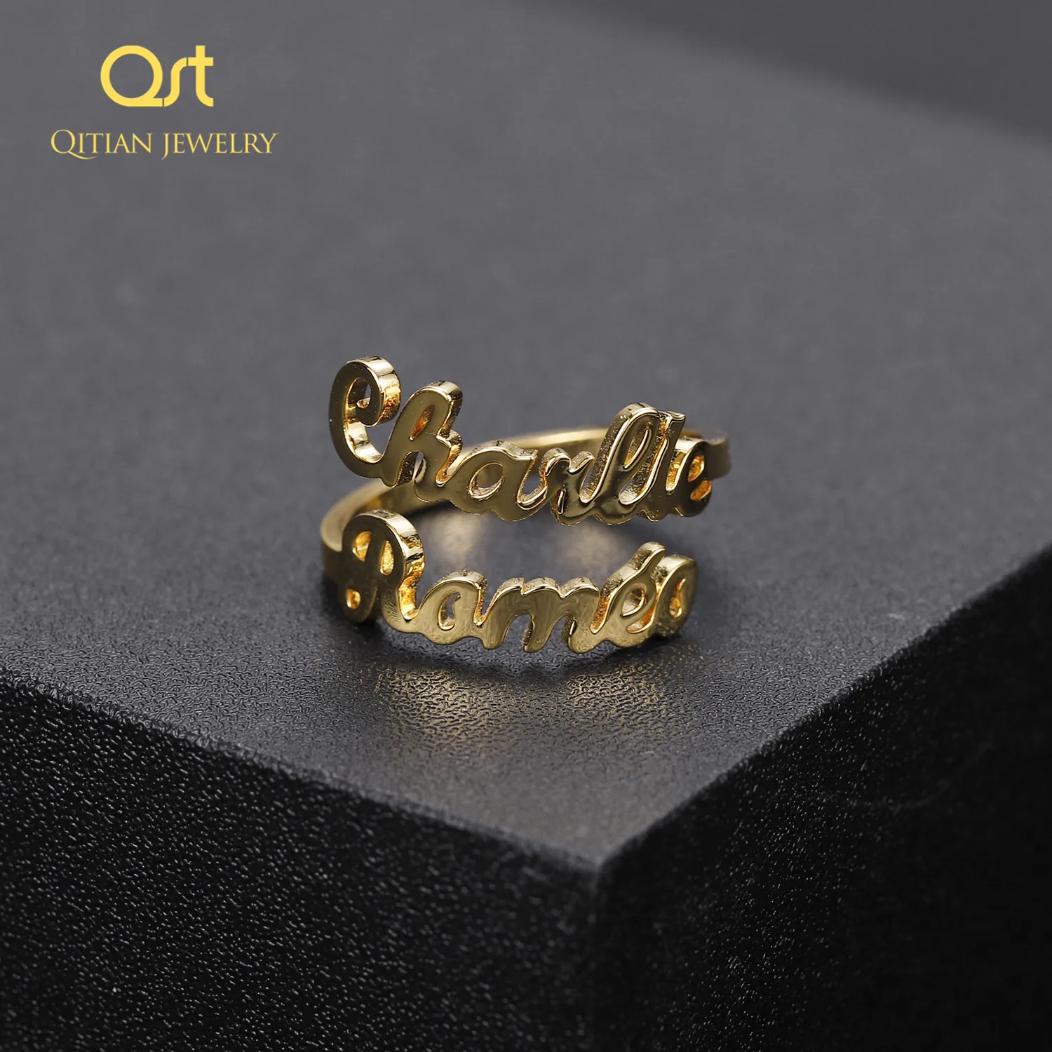 

Personalized Double Names Ring/ Cutomized Unique Ring /For Girlfriend,Wife,Mom Gifts Statement Jewelry - Adjustable collares