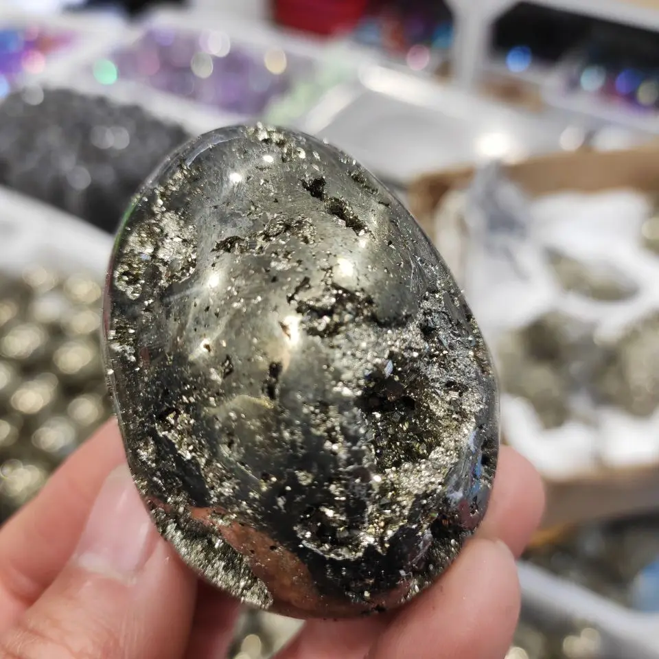 

5cm 1pc Natural pyrite geode egg Golden Iron mineral Specimens Crystals And Stones Geode Gifts