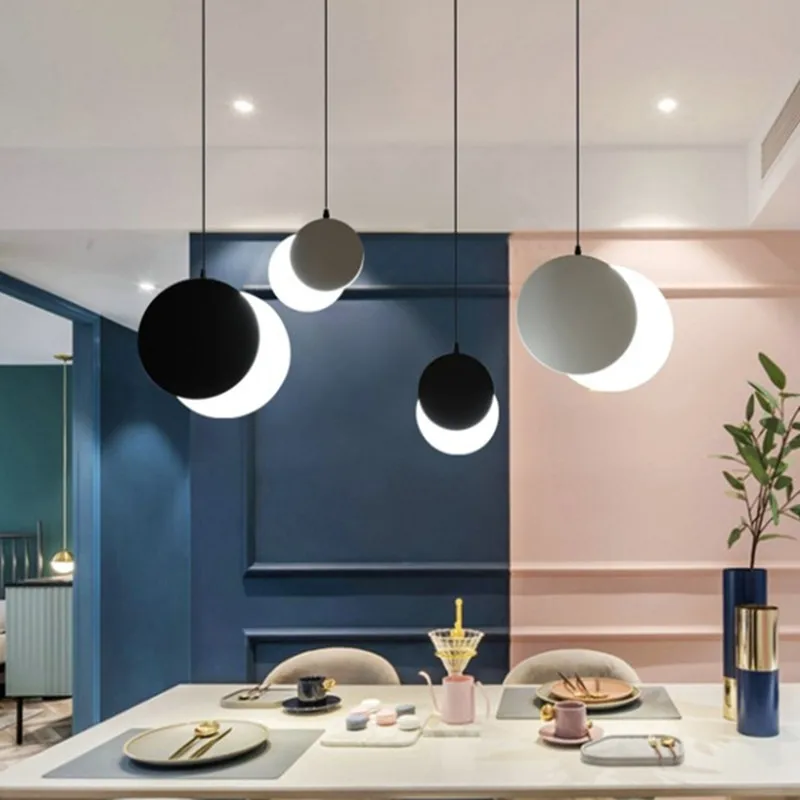 

Modern Moon Eclipse Design Bedroom Bedside Led Pendant Lights Creative Art Circle Dining Room Restaurant Kitchen Lights