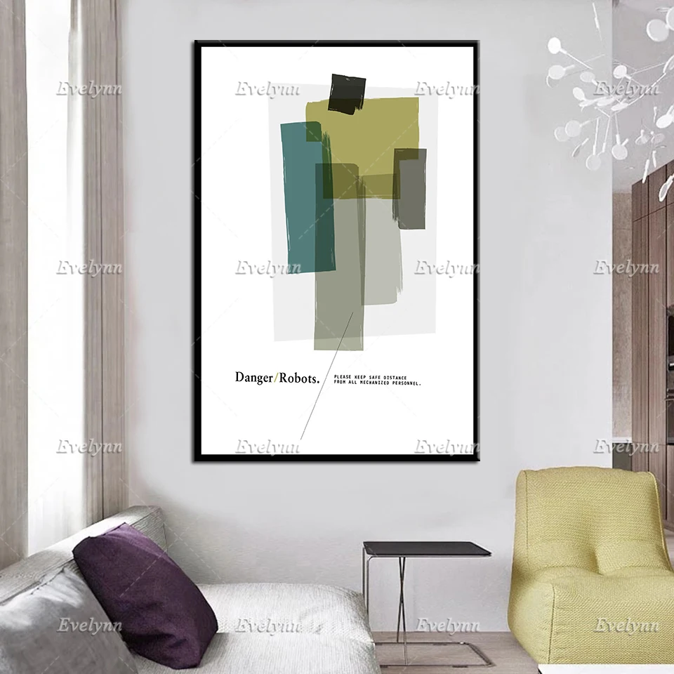 Danger Robots Midcentury Modern Funny Quote Natural Abstract Print Minimalist Poster Graphic Design Home Decor Wall Art Canvas