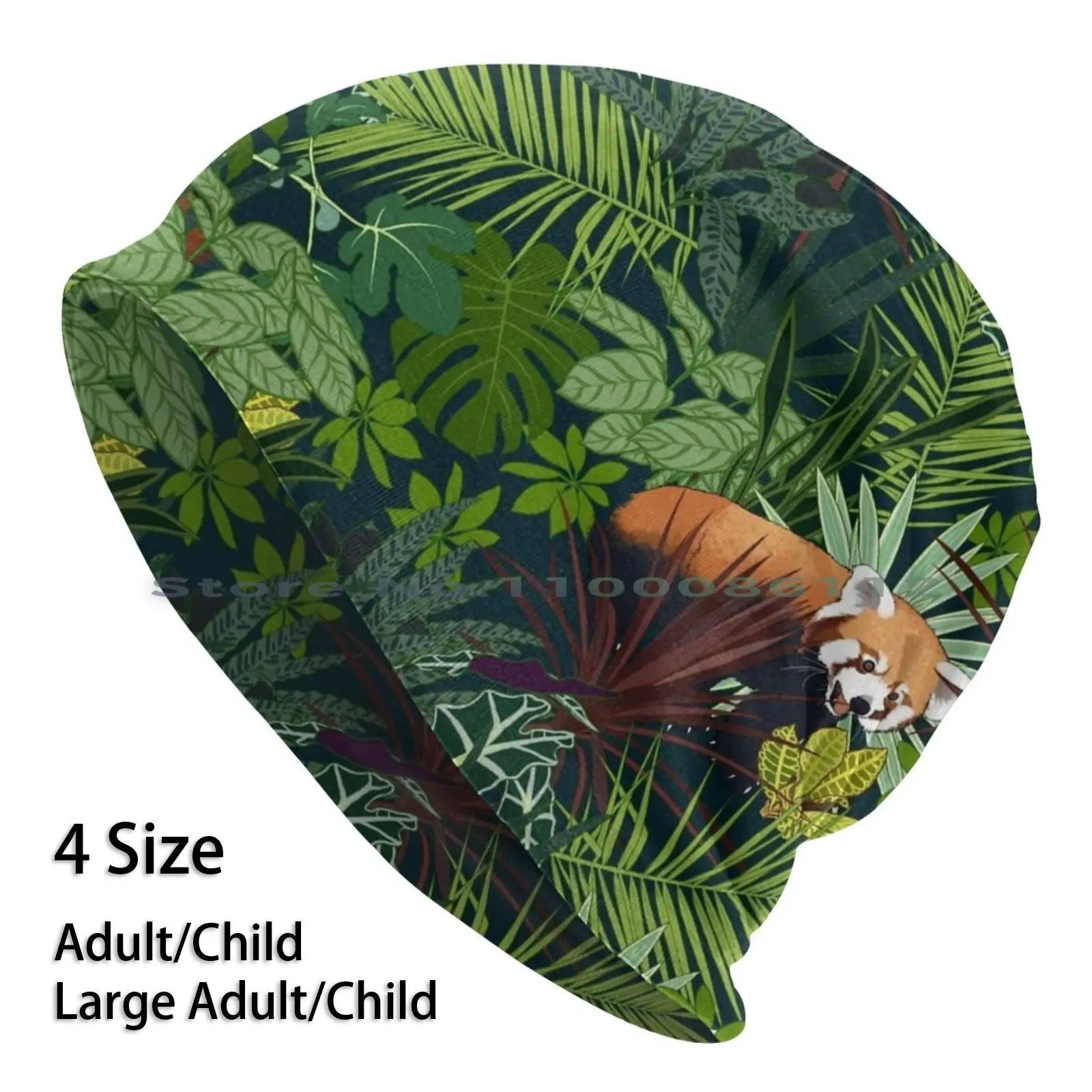 Jacob's Jungle Beanies Knit Hat Red Panda Green Jungle Palm Tropical Houseplants Calathea Dragon Tree Cute Nature Scarlett