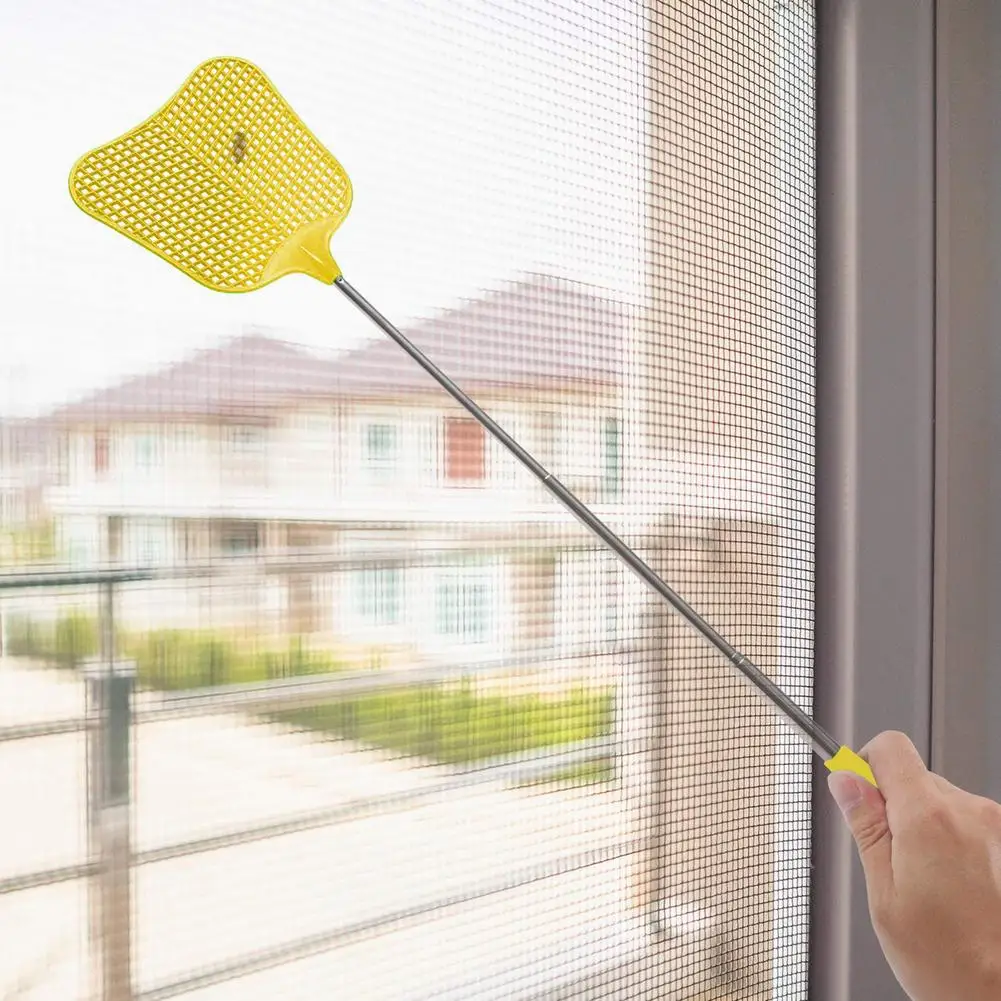 Extendable Fly Swatter Durable Telescopic Plastic Fly Swatter Retractable Flyswatter With Stainless Steel Long Handle