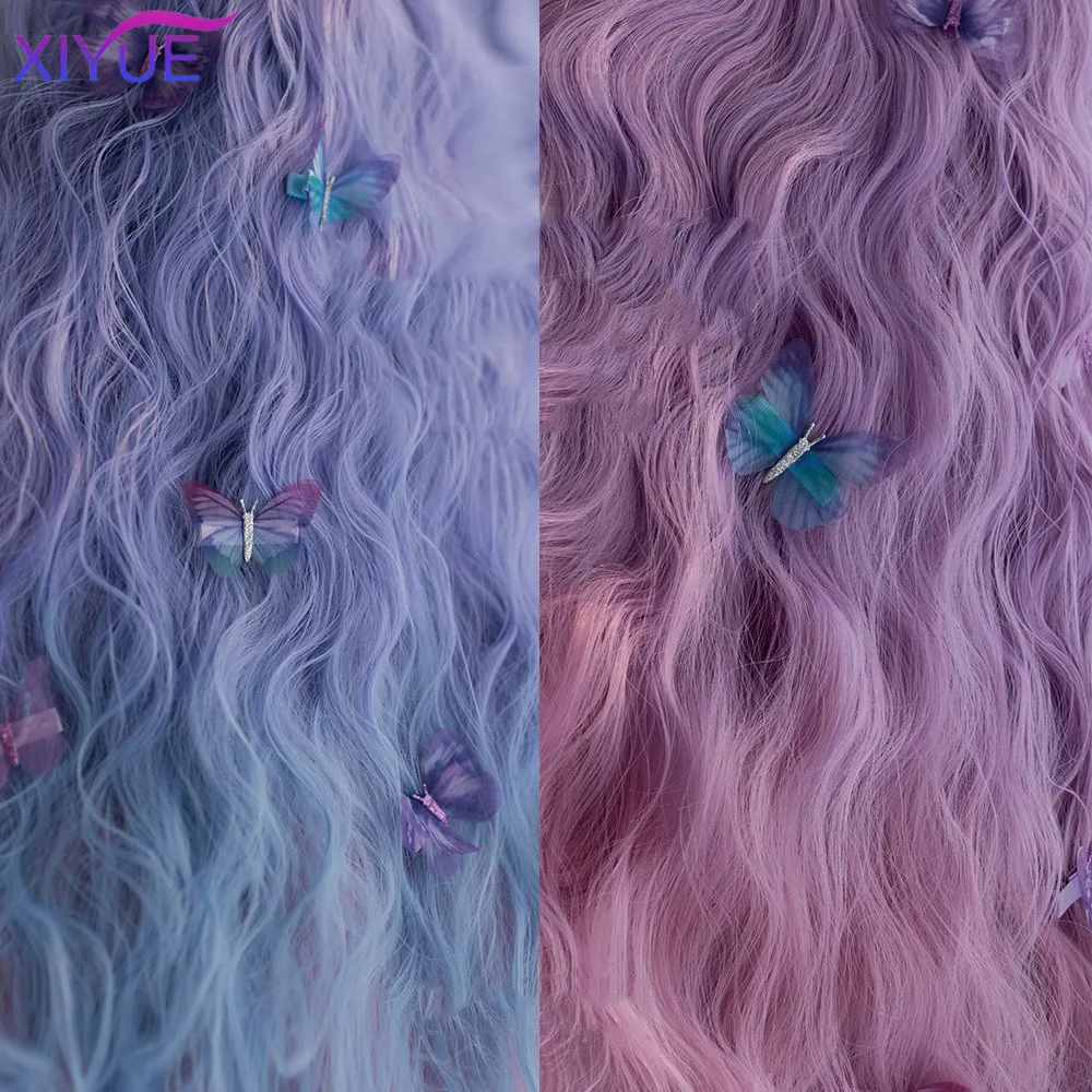 XIYUE Blue Pink Lolita Wigs Ombre Long Water Wave Cosplay Wigs Synthetic Hair Wigs Heat Resistant For Women American Style