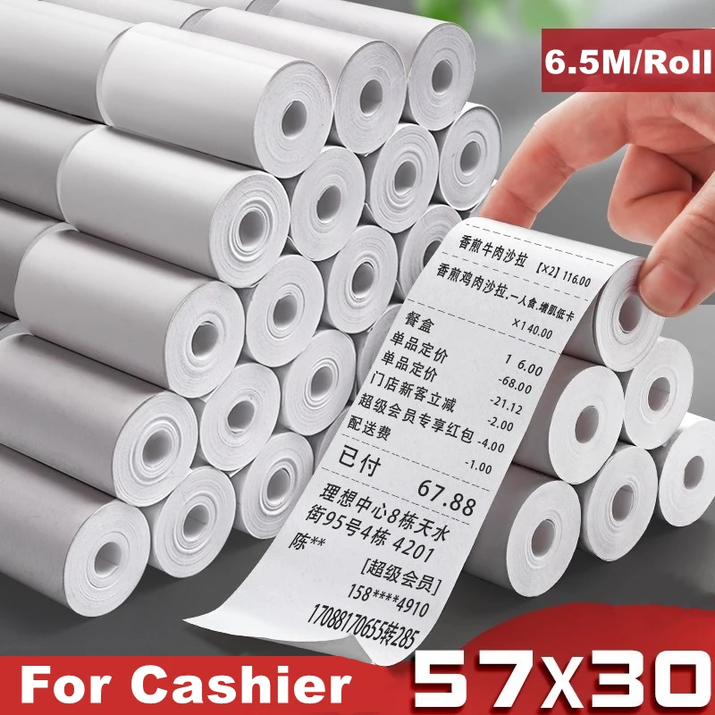 57X30 20 Rolls Thermal Paper Label Paper Thermal Paper for Mobile Bluetooth Cash Registers POS Printer Mini Printer Accessories