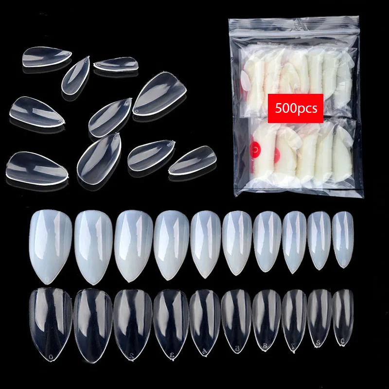 

500pcs/pack Water Drop Full Cover False Nails Transparent Natural White Color Artificial Short Fake Nails Tips