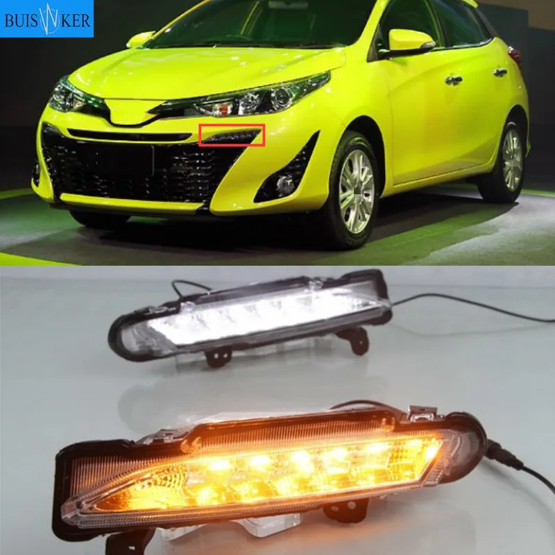 For Toyota Yaris 2017 2018 Waterproof 12V LED DRL Daytime driving Running Light Daylight fog lamp with Turn Signal style Relay