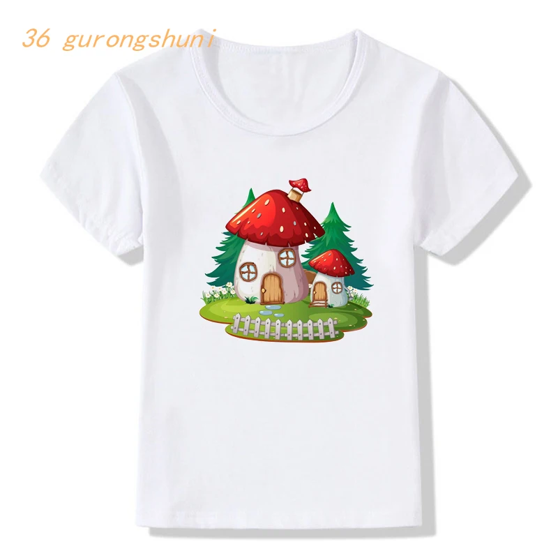 boy t shirt for girls-clothing tops happy mushrooms house graphic tee children t shirts kids clothes girl 8 to 12 boys t-shirts