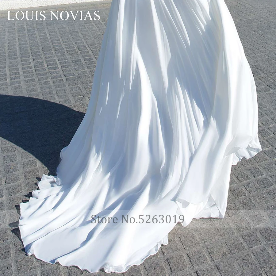 ルイ novias ウェディングパーティーローブは longue 宮殿夢イリュージョン背中の刺繍光沢のあるサテン vestido デ noiva