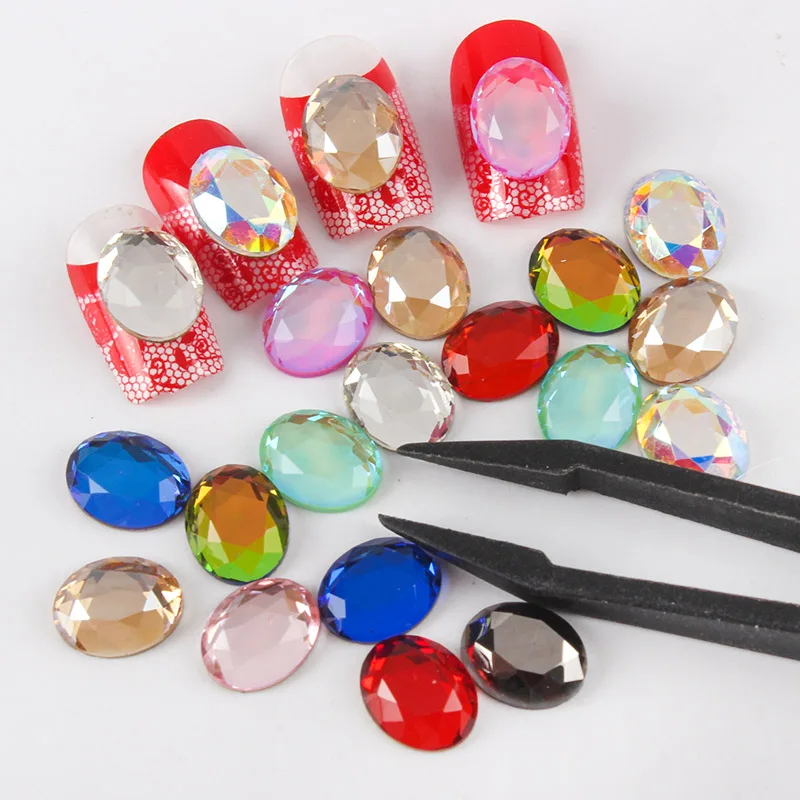 New Charm Oval Nail Rhinestone Oval Flat Crystal Shiny 8x10mm Glass Rhinestone Nail Art Decoration Jewelry