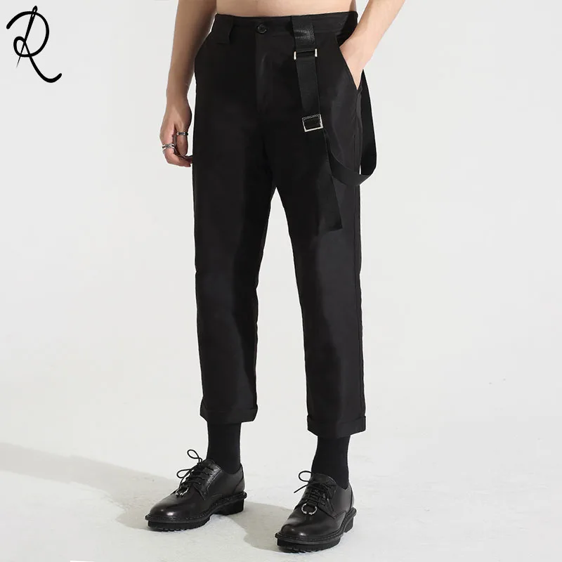 

English fall suit with individual webbing stitching black tapered trouser nine-point trousers men's casual leggings