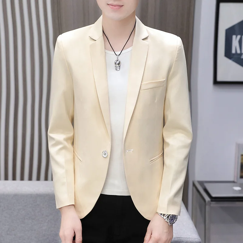 HOO 2023 men's Spring New Polo Collar Back Slit Leisure Suit Youth Solid Color Professional   mens blazer jacket