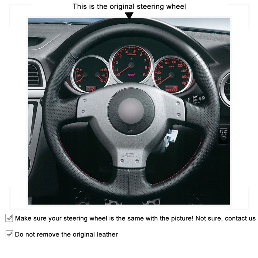 MEWANT Black Artificial Leather PU Carbon Fiber Steering Wheel Cover for Subaru Impreza WRX STI II 2003 2004 2005 2006-2007