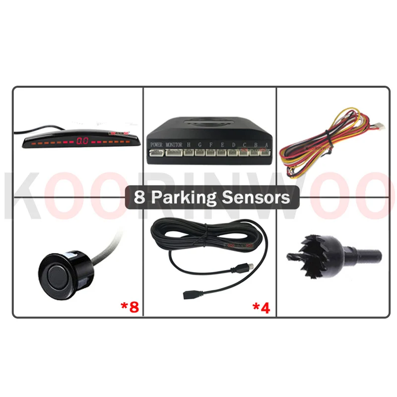 OOWLIVEE Electromagnetic LED Car Parkronics 4 Parking Sensor 22mm Front + Back Radar Detector Black/White/Silver Car Accessories