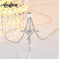925 Sterling Silver Necklace Zircon Crystal Cross Necklace Women's & Men's Jewelry Gifts