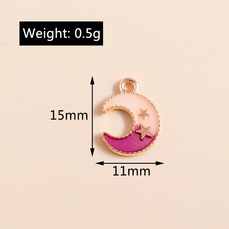 Leslie 10 Stück Kawaii bunte Emaille-Stern-Mond-Anhänger für Halsketten, Armbänder, Ohrringe, DIY-Schmuckherstellungszubehör – Detail 1