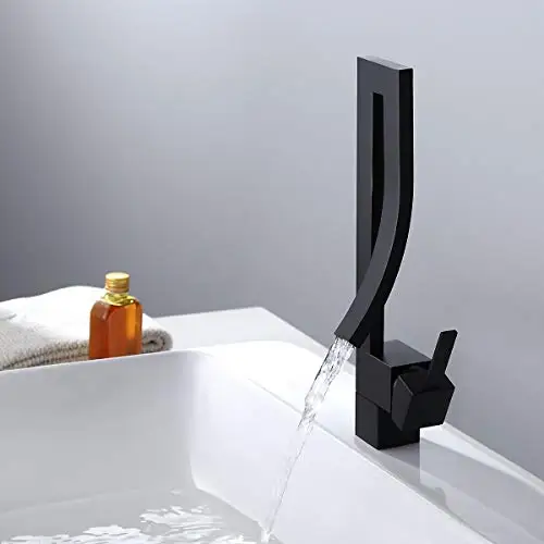 Modern Creative Design Single Lever Handle 1-hole Bathroom Sink Faucet With Waterfall Nozzle (black)