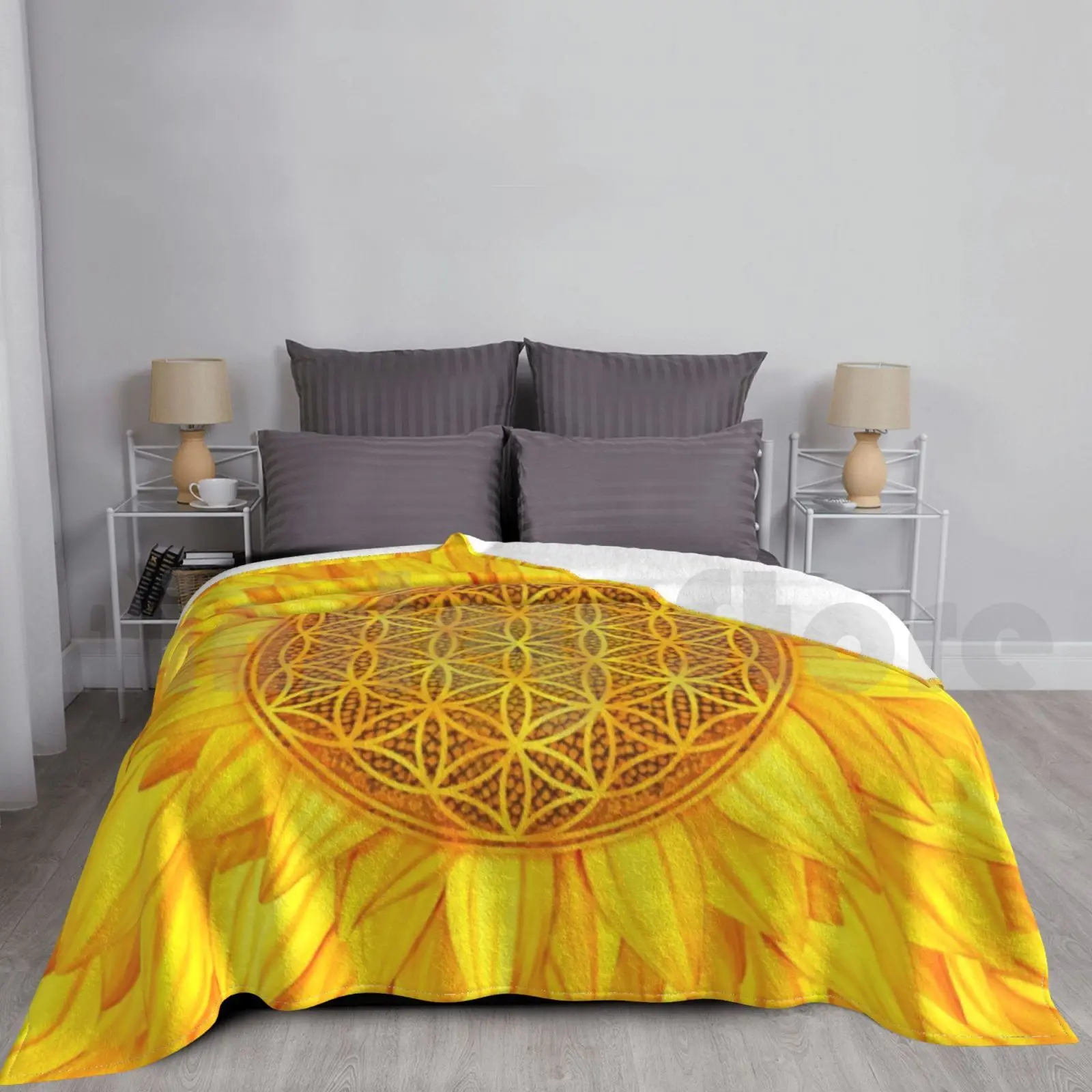 Flower Of Life-Sunflower #3 Blanket For Sofa Bed Travel Flower Of Life Blume Des Lebens Fleur De Vie Sun