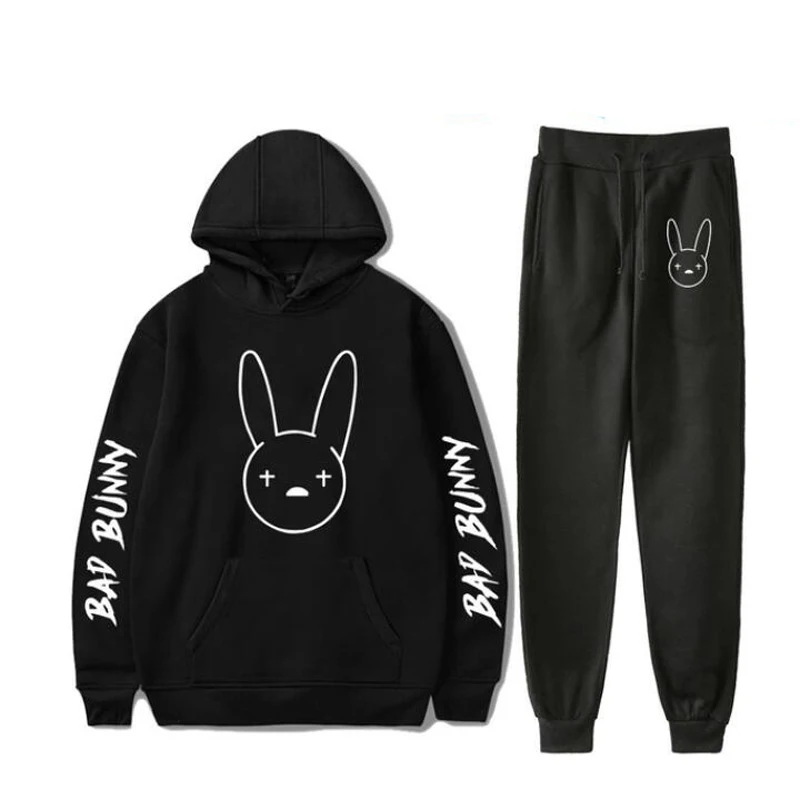 

Hip Hop Rapper Bad Bunny Men's Sportswear Sets Casual Tracksuit Two Piece Set Top and Pants Sweat Suit Male Sporting Suits