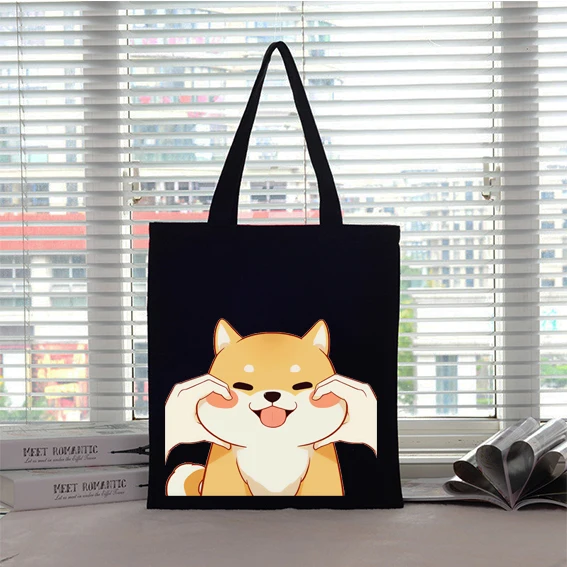 Bolso de mano con estampado de perro de Anime para mujer, bolsa de compras plegable, lavable, reutilizable, de lona para estudiantes