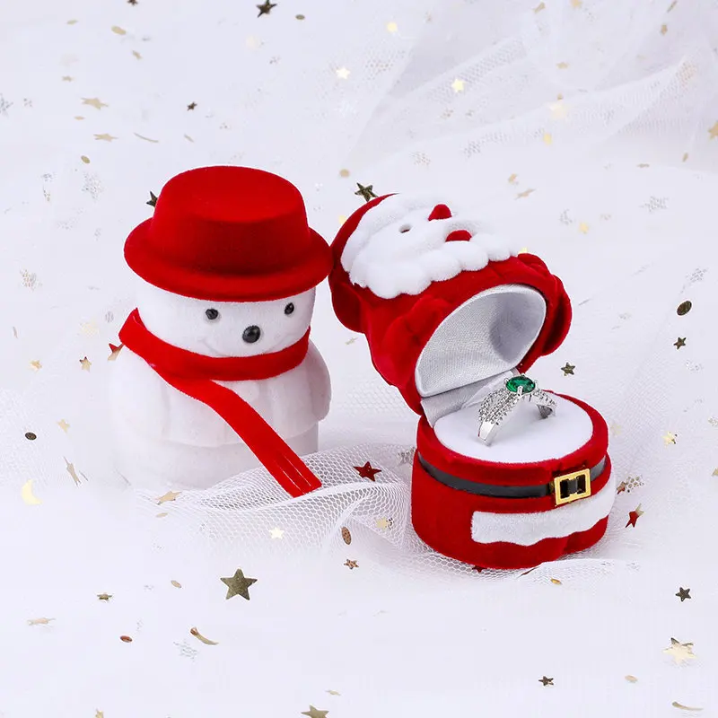 1 piece Christmas Velvet gift box Santa Claus jewelry box ring box snowman Ring Case Earrings Holder for jewelry display