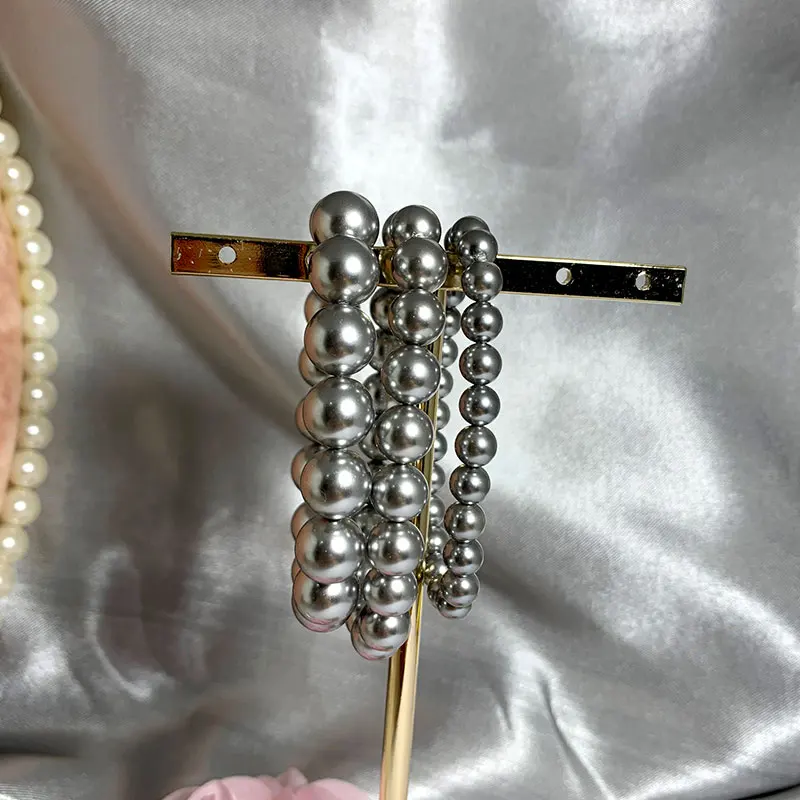 SHENSS Quality Imitation Pearl Bracelet Elastic Women\'s Bracelets of Various Sizes Light Gray Color
