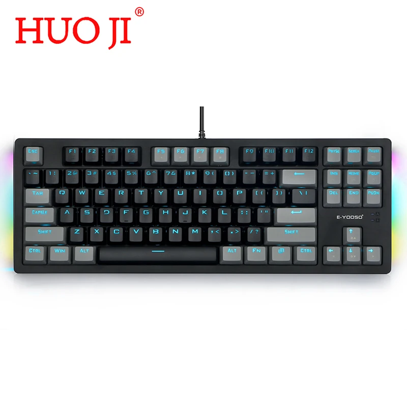 

HUO JI K-620 TKL Mechanical Keyboard with RGB Side Light Blue Switch Led Backlit Compact Design 87 Keys Wired Keyboard