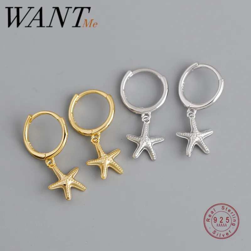 

WANTME Real 925 Sterling Silver Bohemian Summer Beach Ocean Starfish Stud Earrings for Women Fashion Animal Jewelry Accessories