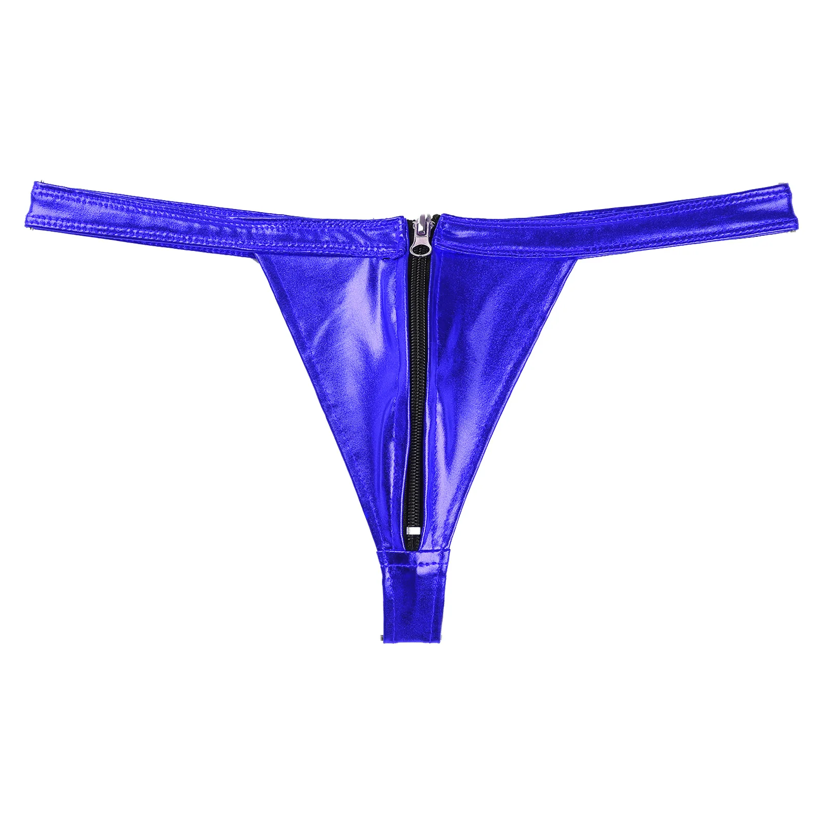 String brillant à fermeture éclair sur le devant pour homme, culotte solide, string en poudre bombée, sous-vêtement brillant, taille élastique, dos en T, taille basse