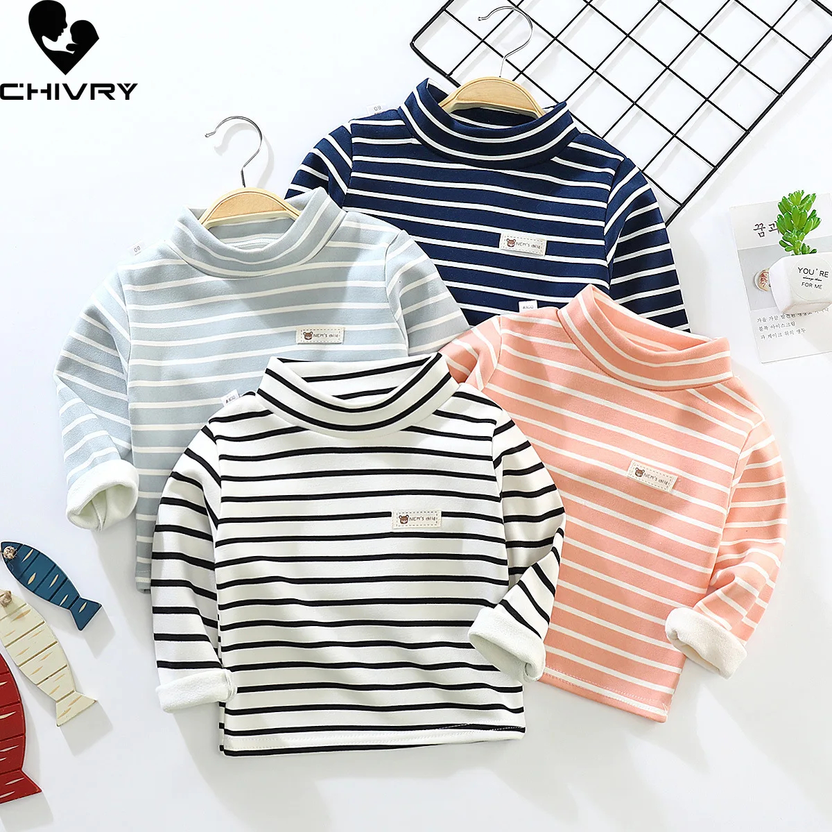 New 2022 Autumn Winter Boys Girls Kids Striped Sweatshirt T Shirt Children Baby Turtleneck Long Sleeve Warm T-shirts Clothing