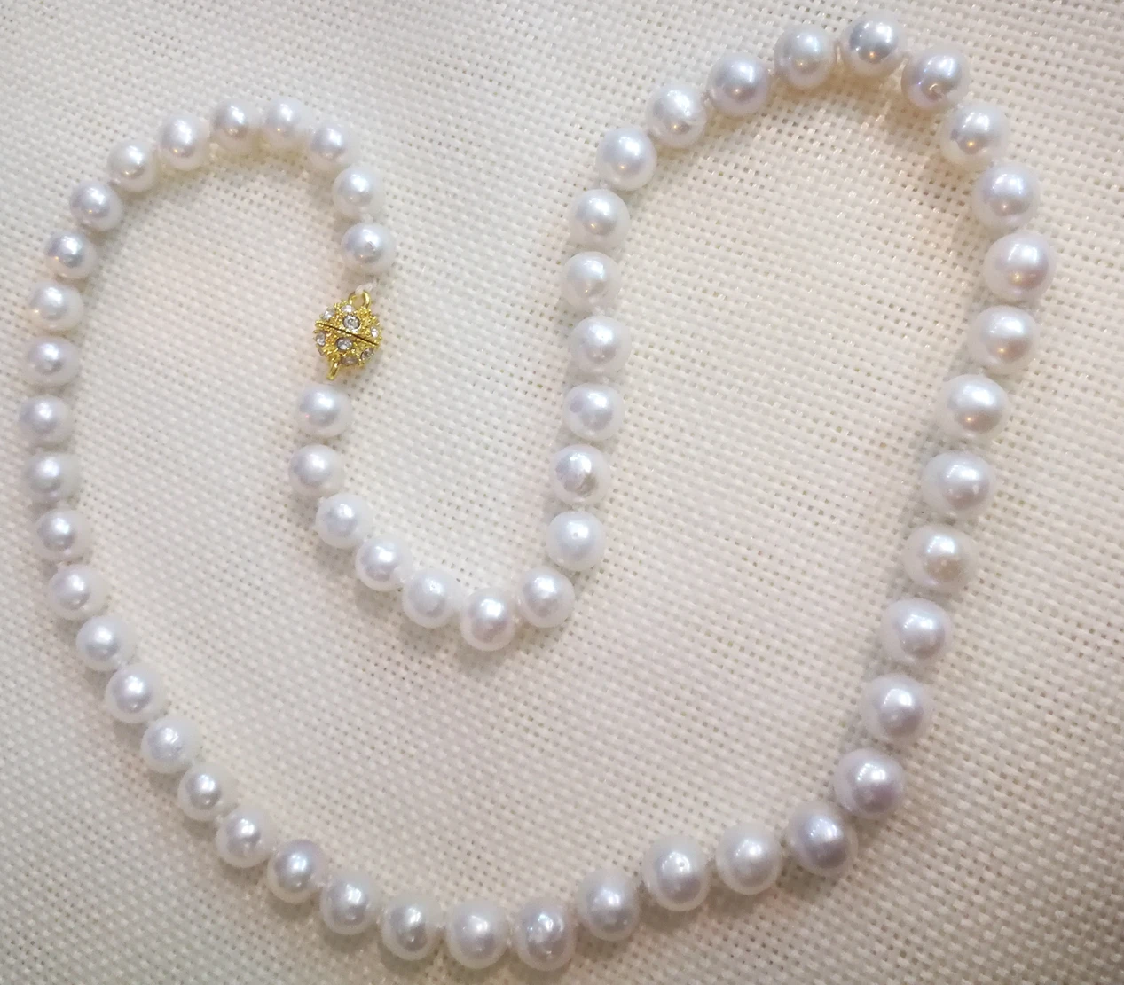 10mm near round white pearl necklace rhinestone gold magnet clasp real Natural freshwater pearl Women Jewelry 35cm 43cm 14-17''