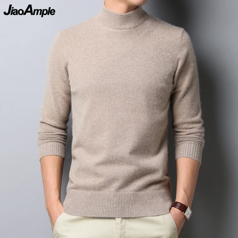 Men\'s Autumn Winter Soft Warm Knitted Sweater Classic Joker Solid Black Mock Neck Long Sleeve Pullovers Man Fashion Casual Tops