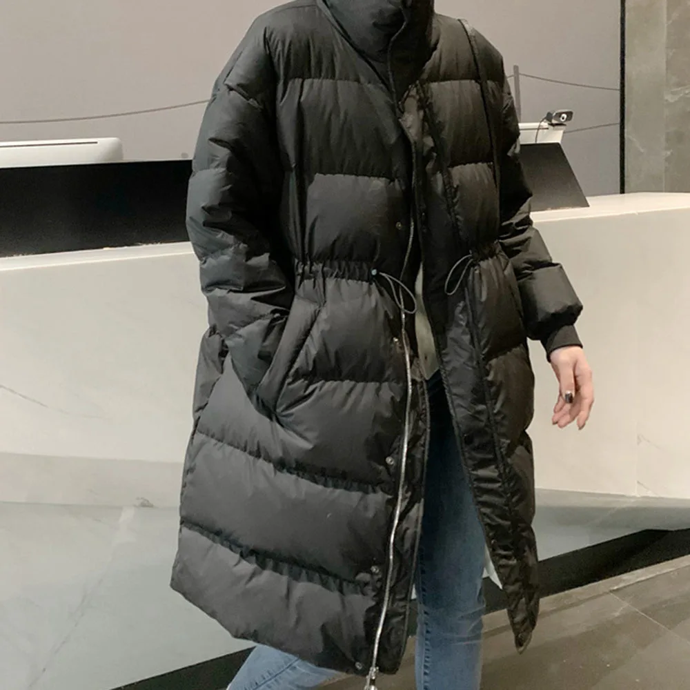 Solid New Winter Women 90% White Duck Down Long Parkas Stand Collar Thick Warm Down Coat Loose Zipper Ladies Snow Outwear