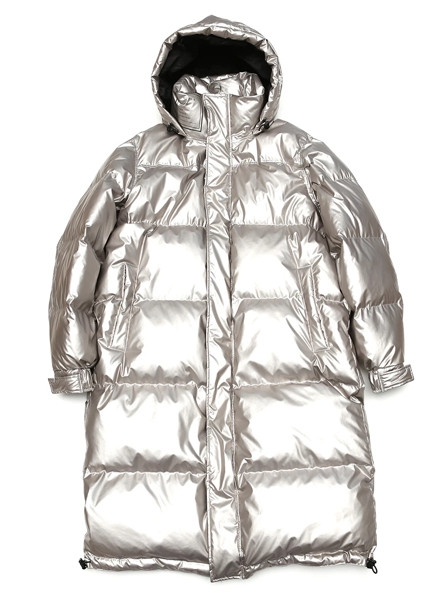 Winter glänzend helle silber dicker warme ente unten mäntel weibliche Oversize parkas über die knie lange mit kapuze Unten jacken warme mantel