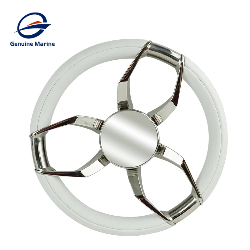 Genuine Leather 13.7'' 350mm Universal Marine Steering Wheel Stainless Steel 3 Spokes Fit 3/4