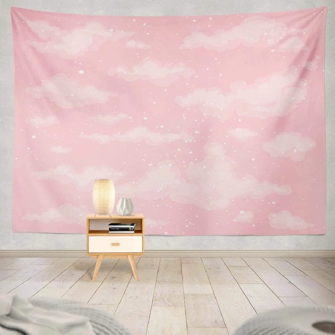 

Pink Sky with White Clouds Tapestry Background Wall Covering Home Decoration Blanket Bedroom Wall Hanging Tapestries