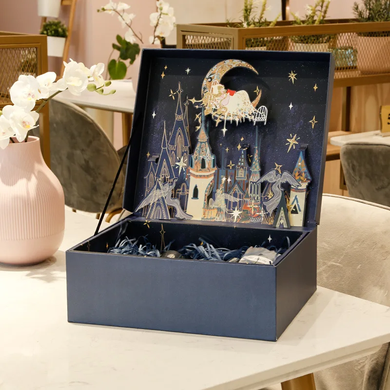 AVEBIEN Blue Starry Sky Building Cartoon Three-dimensional Box Wedding Birthday Party Cosmetic Gift Packaging Box boite cadeaux