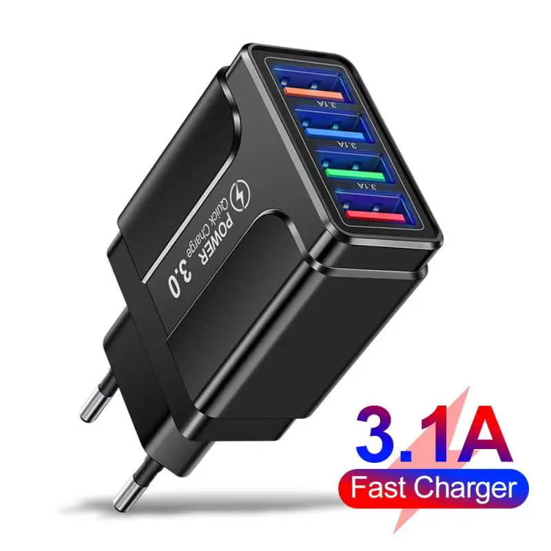 

Зарядное устройство для путешествий для iPhone 12 Xiaomi Huawei Tablet Portable EU/US/UK Plug 3.1A Butterfly 4 USB Charger