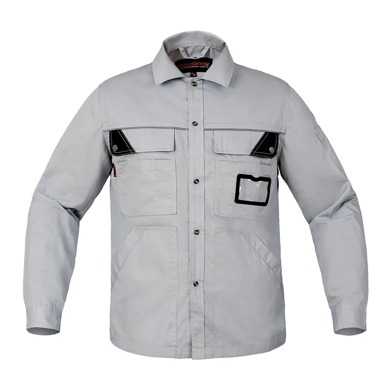 Mens Workshop Shirt Uniform Long Sleeve Button Factory Work Mechanic Repair Workers Clothes Workwear Shirts with Pocket