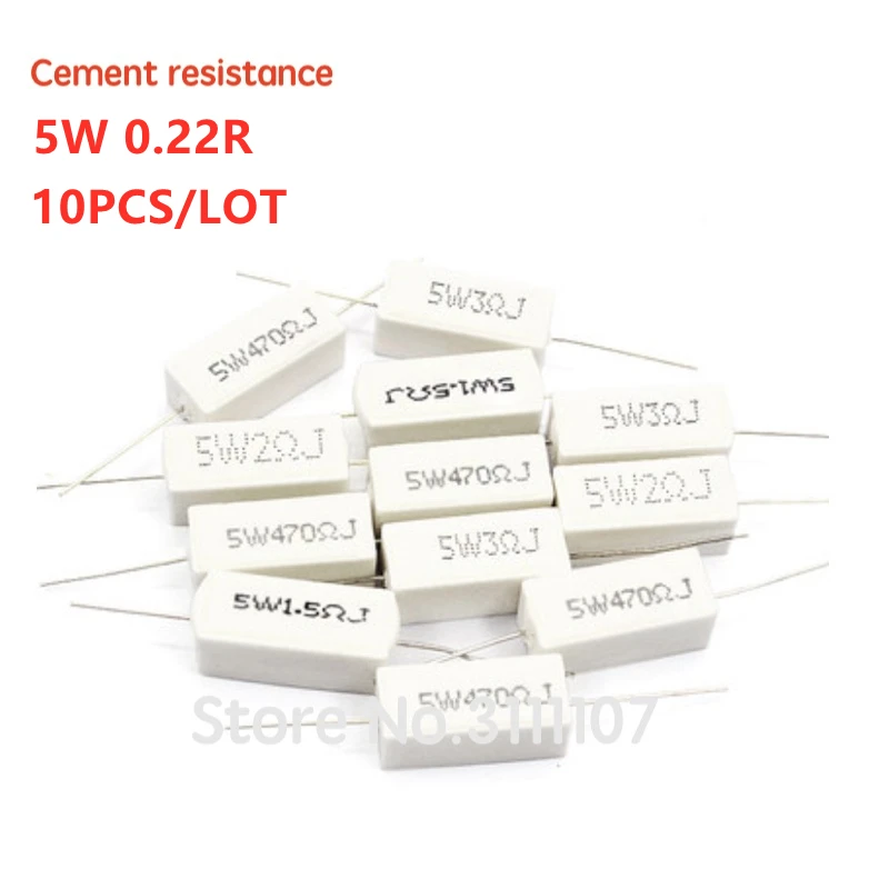 

10PCS/LOT Ceramic Cement Resistor 5W 0.22 ohm 0.22R Resistance 5% Error Cement resistance