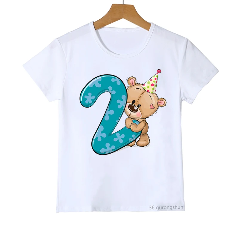 Kawaii Cartoon Tiger With Number 2 Years Happy Birthday T Shirt Kids T-Shirt Tees Top Young Children Little Girl Boy Tshirt