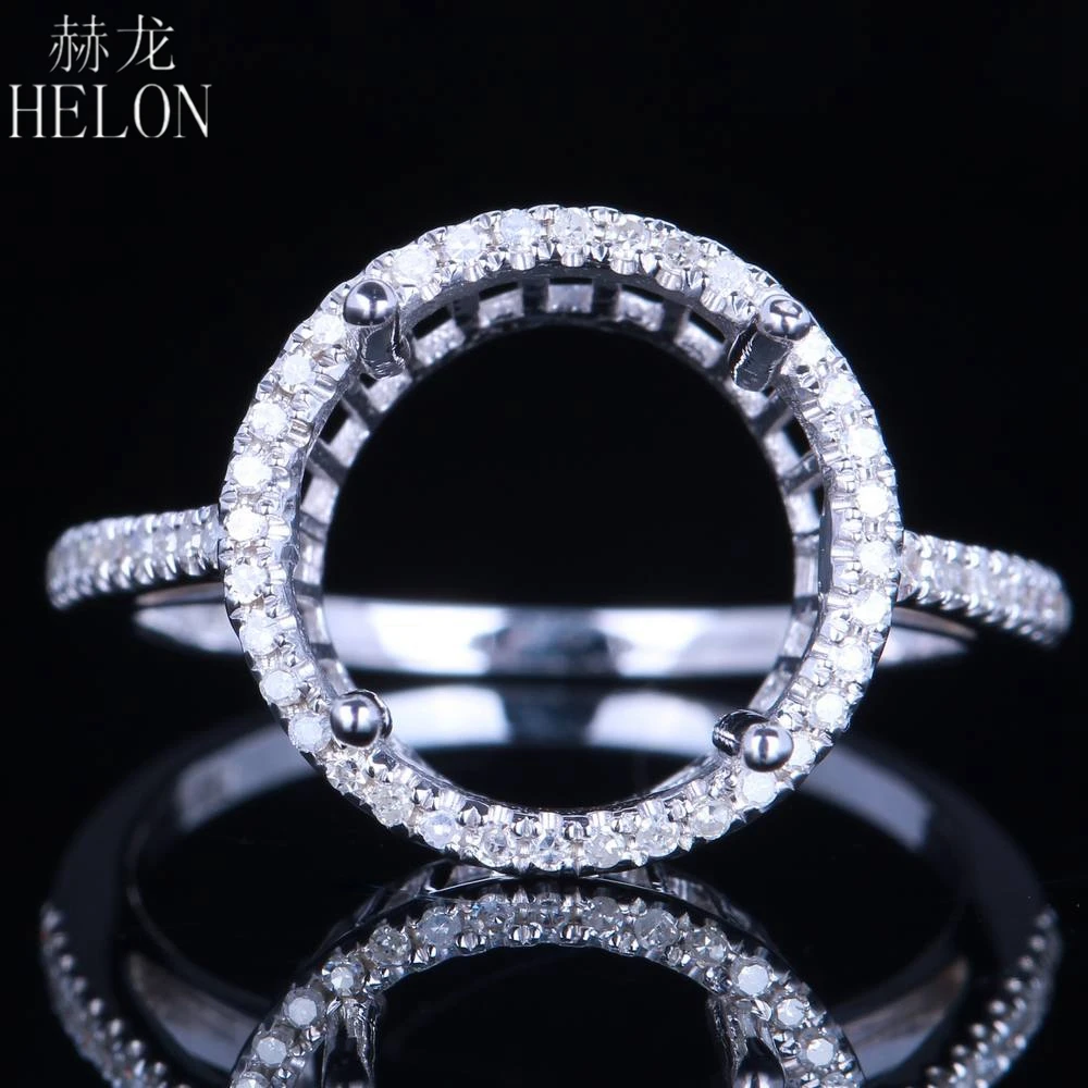 

HELON 11-12mm Round Cut Solid 14K White Gold Pave Natural 0.25ct Diamonds Semi Mount Engagement Wedding Ring For Women Best Gift