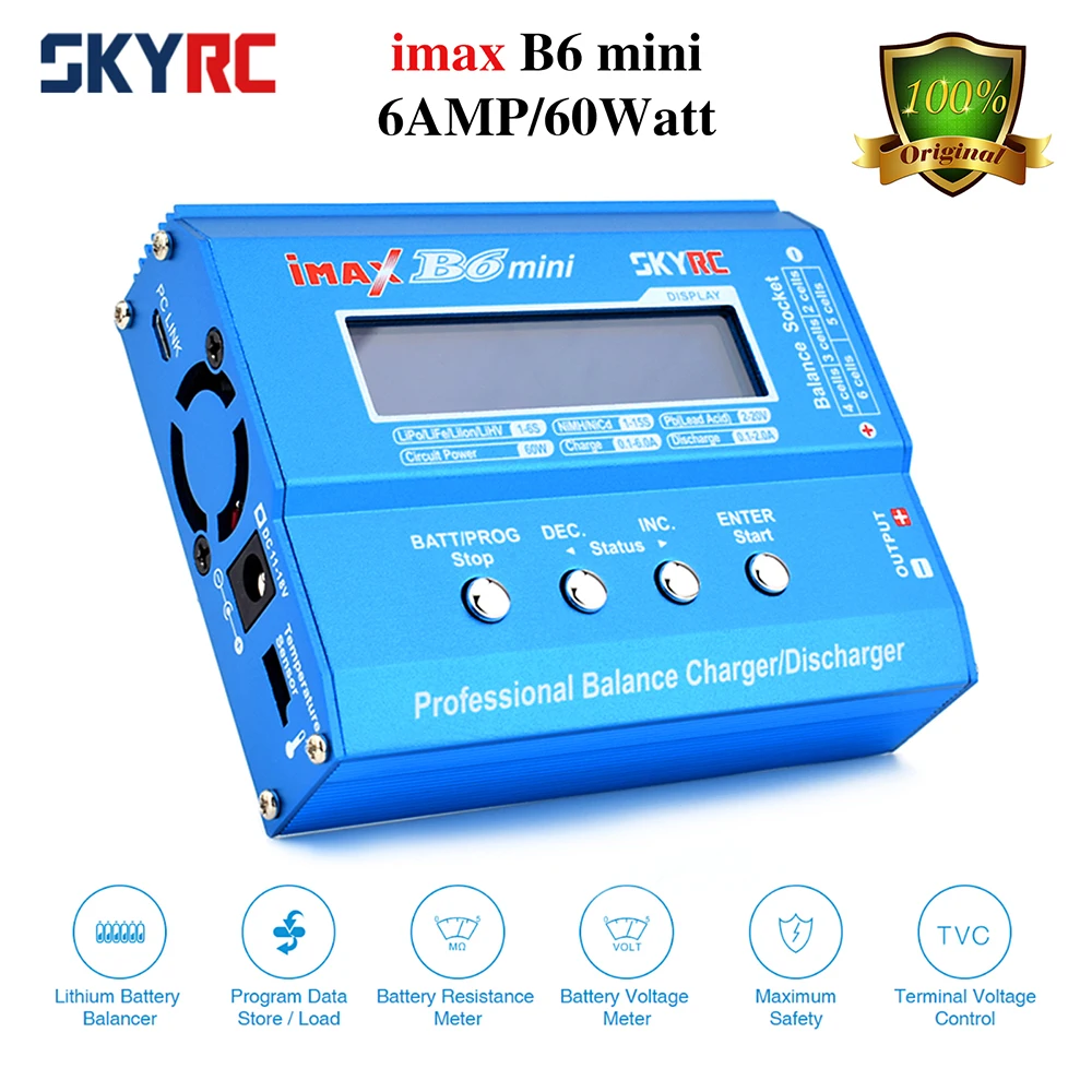 SKYRC Lipo Charger IMAX B6 EVO B6 V2 B6 Mini B6AC V2 Balance Battery Charger Discharger with Adapter Temperature Sensor 6A 1-6S