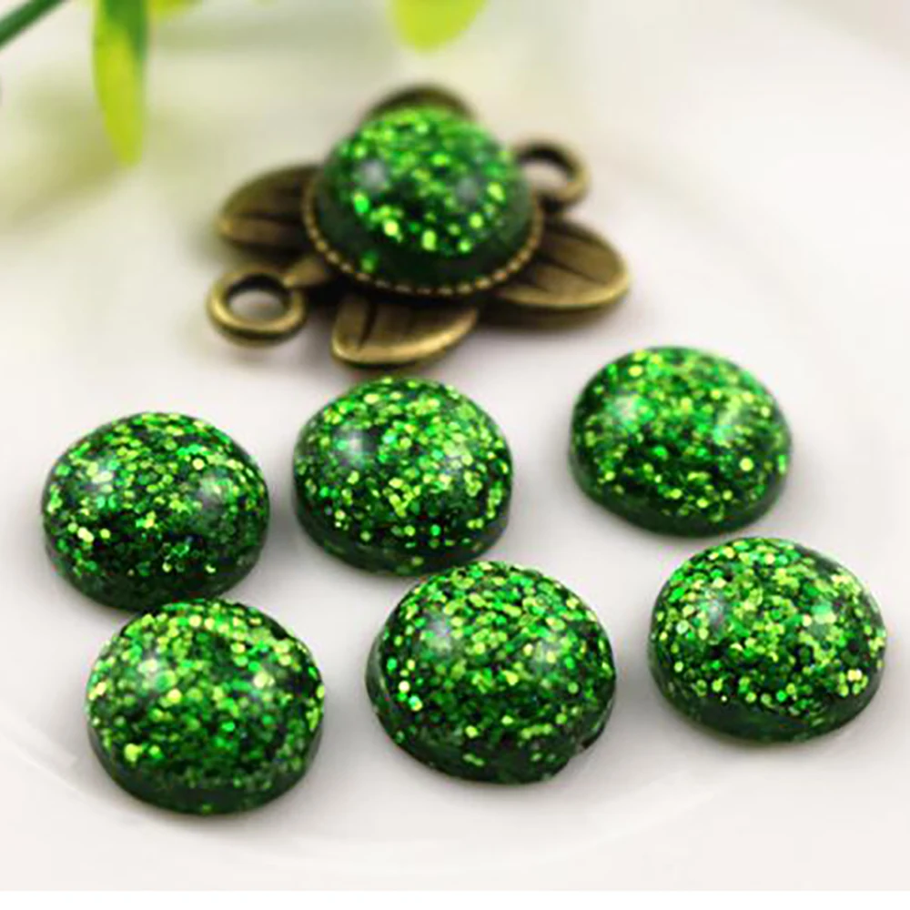 

New Fashion 40pcs 12mm Green Color Flat Back Resin Cabochons Cameo G7-36