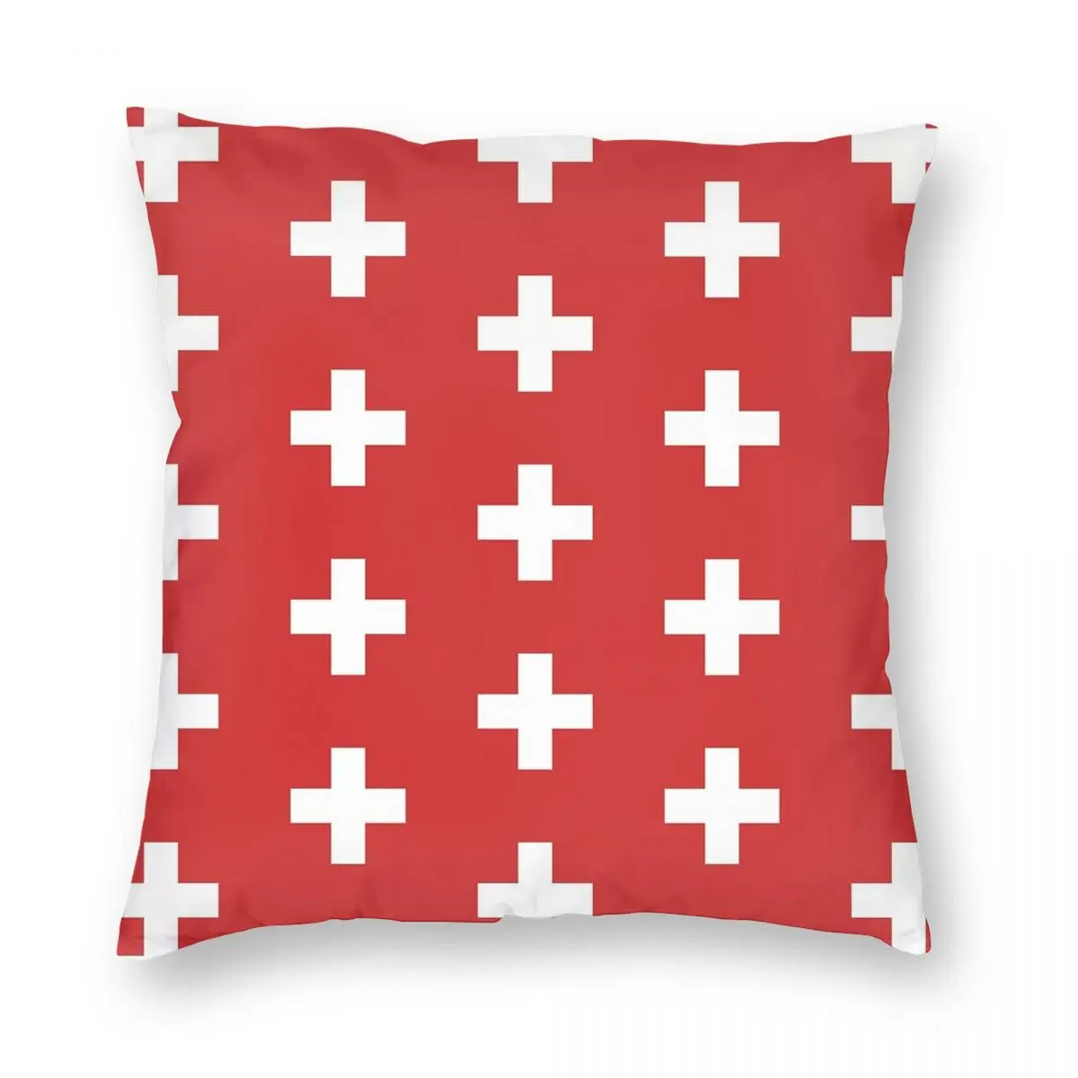 Swiss Cross Pattern Square Pillowcase Polyester Linen Velvet Printed Zip Decor Pillow Case Home Cushion Cover