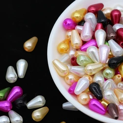 100pcs/lot 6x10mm Rainbow ABS Imitation Pearl Rice Beads DIY Jewelry Accessories European Spacer Hole Beads For Jewelry Making