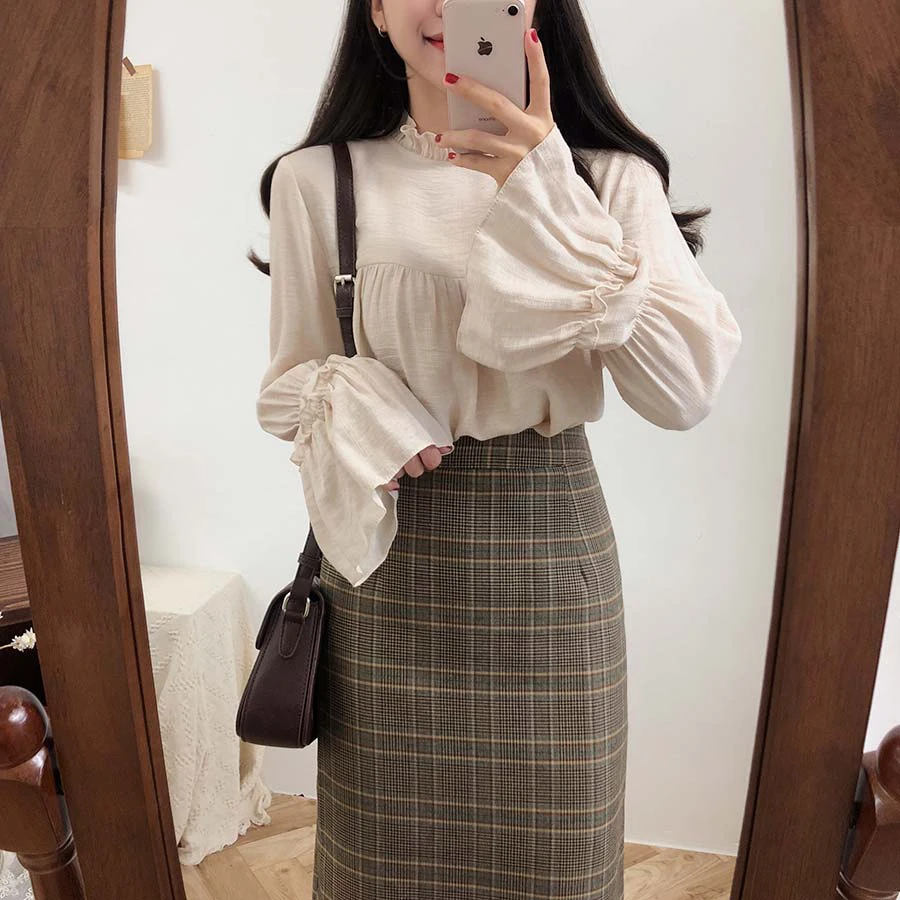 2021 Vintage Plaid Womens Skirts Autumn Pencil Long Female Warm Thick Mujer Women Winter High Waist Skirt Girl Maxi Midi Pleated