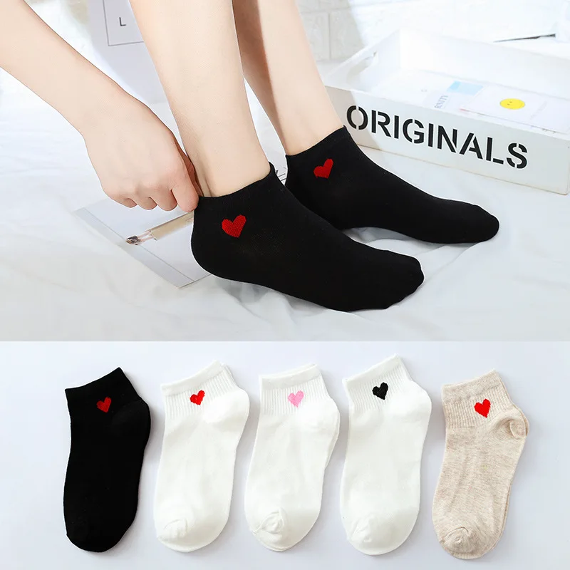 1pairs Women Short Socks Red Heart Cute College Fresh Female Socks Soft Cotton Summer Autumn Hot Sale Girls Sock Meias Sox