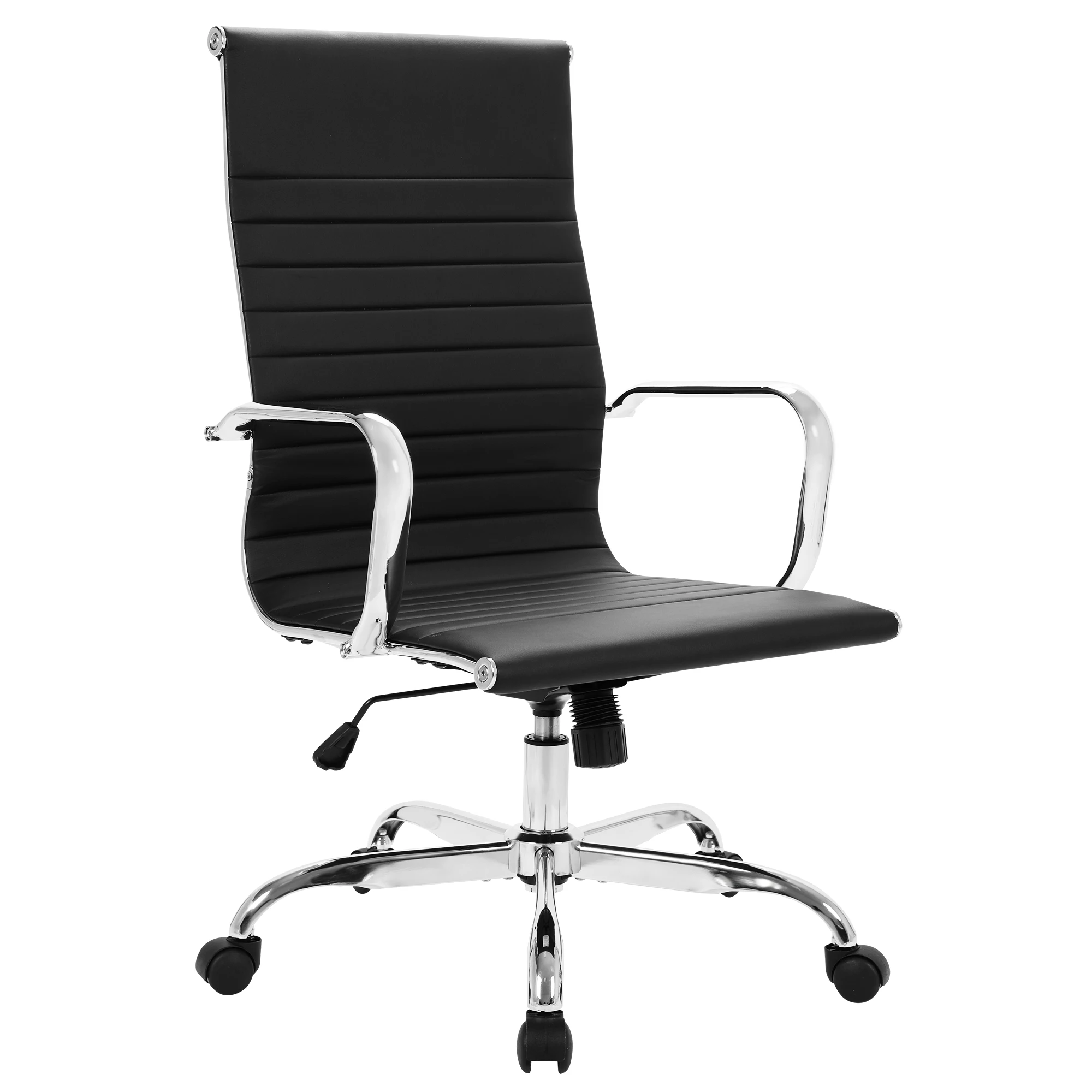 High Back Swivel Office Chair Home Computer Chair Genuine Leather Steel Frame Black/White[US-W]